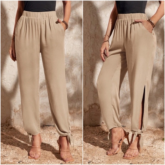 Luxe Solid Split Leg Tie Jogger Pants - Picture 3 of 8